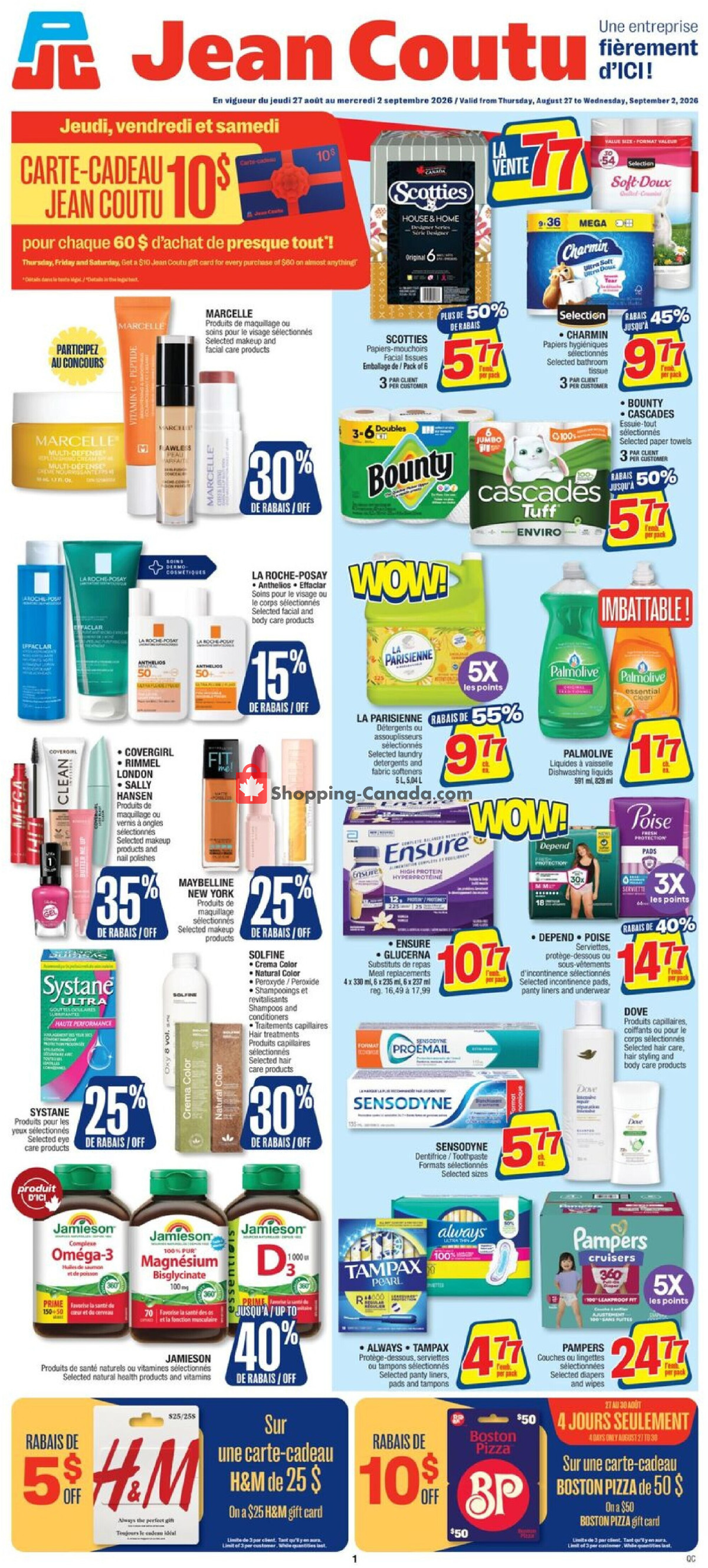 Jean Coutu Pharmacy flyer from Thursday August 27, 2026 to Wednesday September 2, 2026 - page 1
