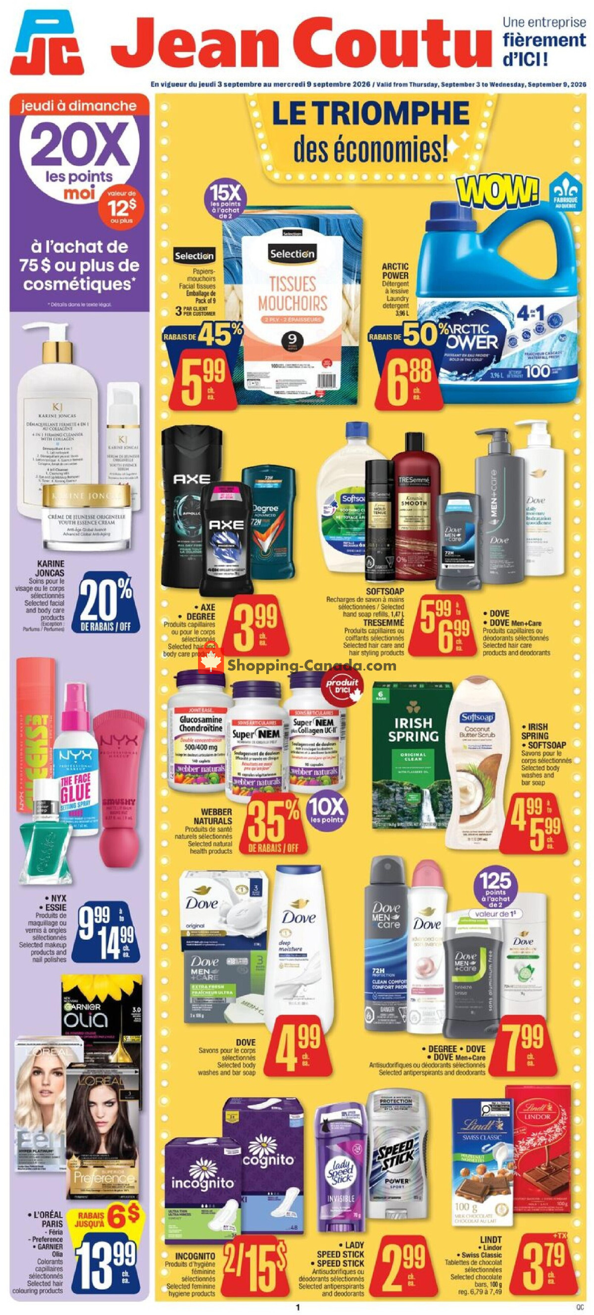 Jean Coutu Pharmacy flyer from Thursday September 3, 2026 to Wednesday September 9, 2026 - page 1