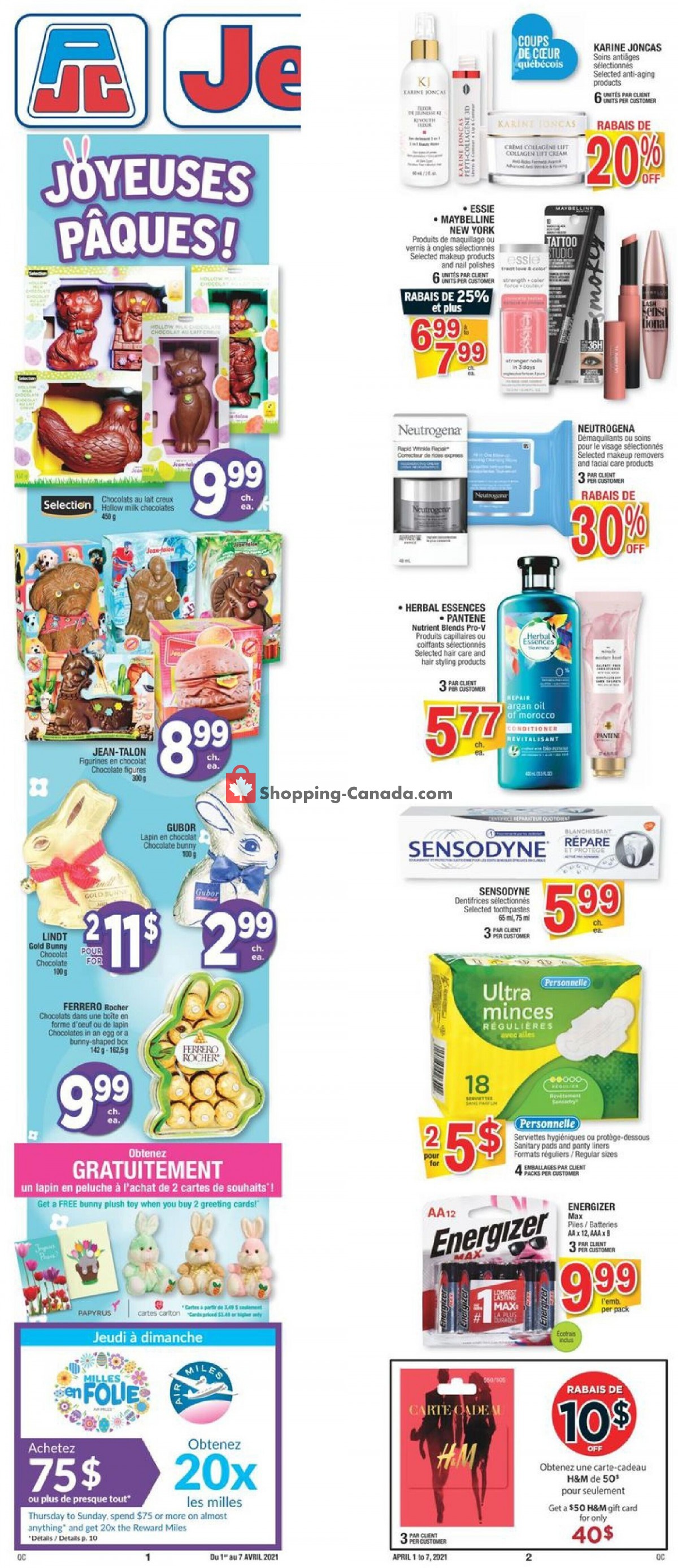Jean Coutu Pharmacy flyer from Thursday April 1, 2021 to Wednesday April 7, 2021 - page 1