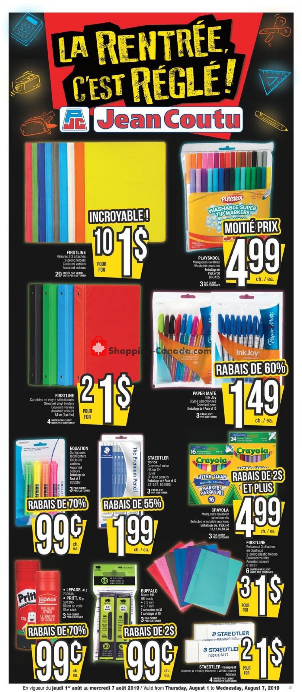 Jean Coutu Pharmacy flyer from Thursday August 1, 2019 to Wednesday August 7, 2019 - page 1