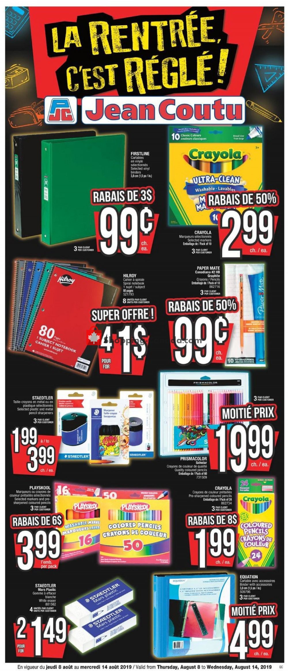Jean Coutu Pharmacy flyer from Thursday August 8, 2019 to Wednesday August 14, 2019 - page 1