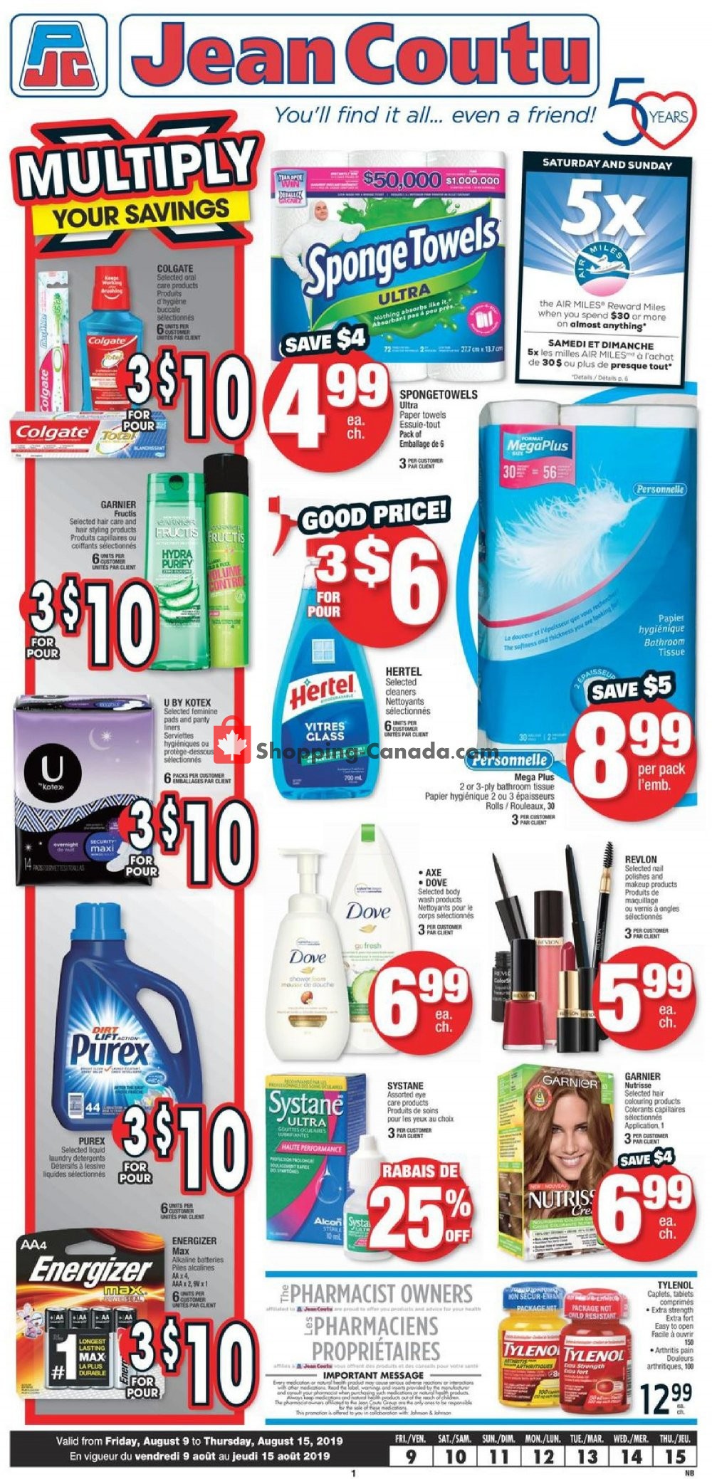 Jean Coutu Pharmacy flyer from Friday August 9, 2019 to Thursday August 15, 2019 - page 1