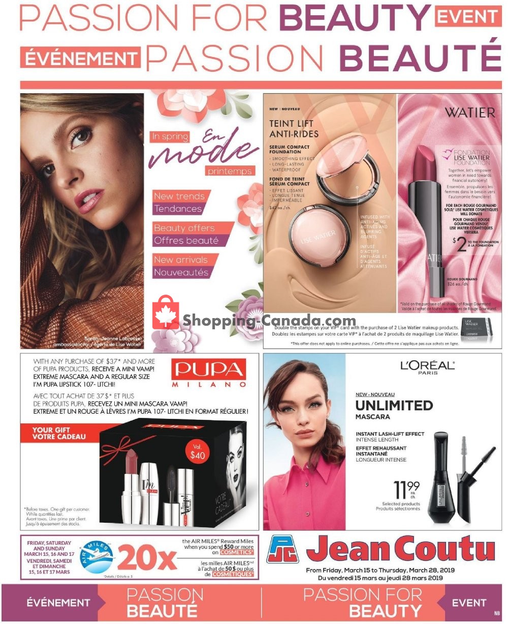 Jean Coutu Pharmacy flyer from Friday March 15, 2019 to Thursday March 28, 2019 - page 1