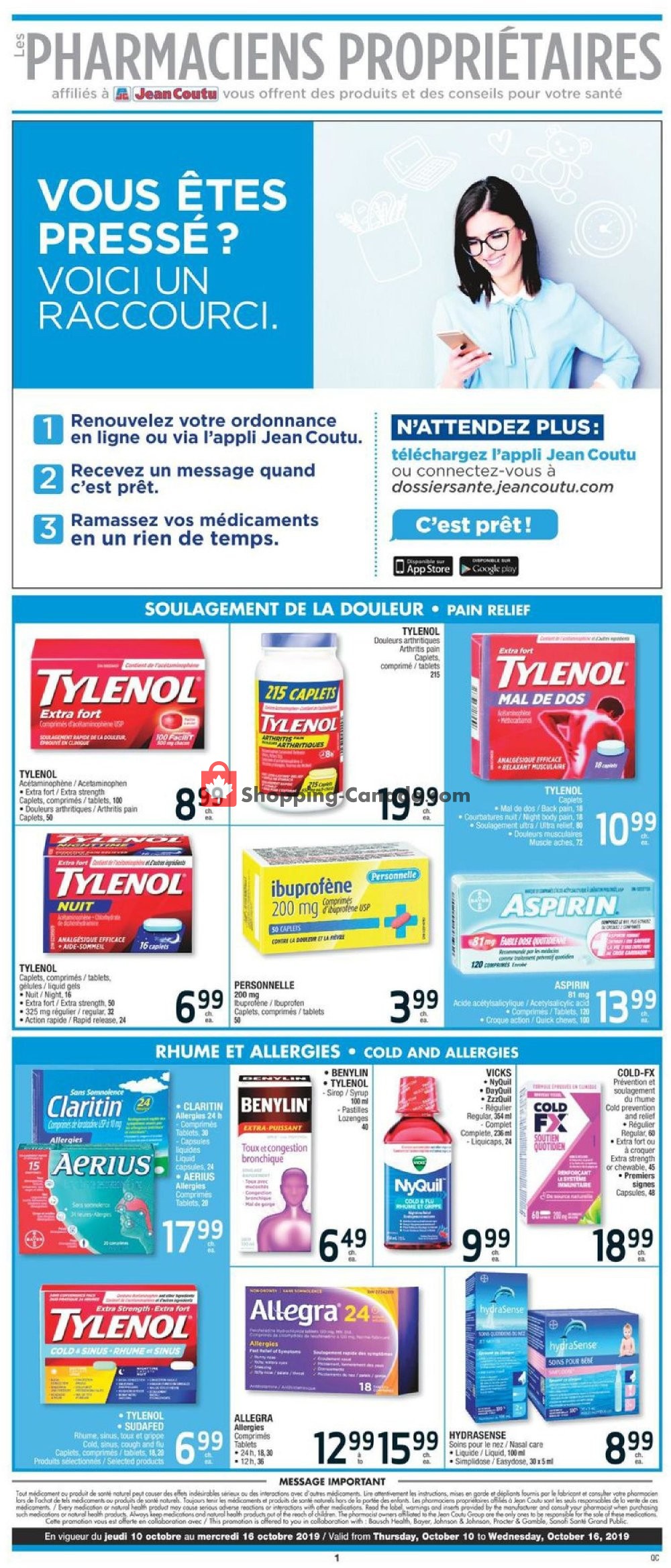 Jean Coutu Pharmacy flyer from Thursday October 10, 2019 to Wednesday October 16, 2019 - page 1