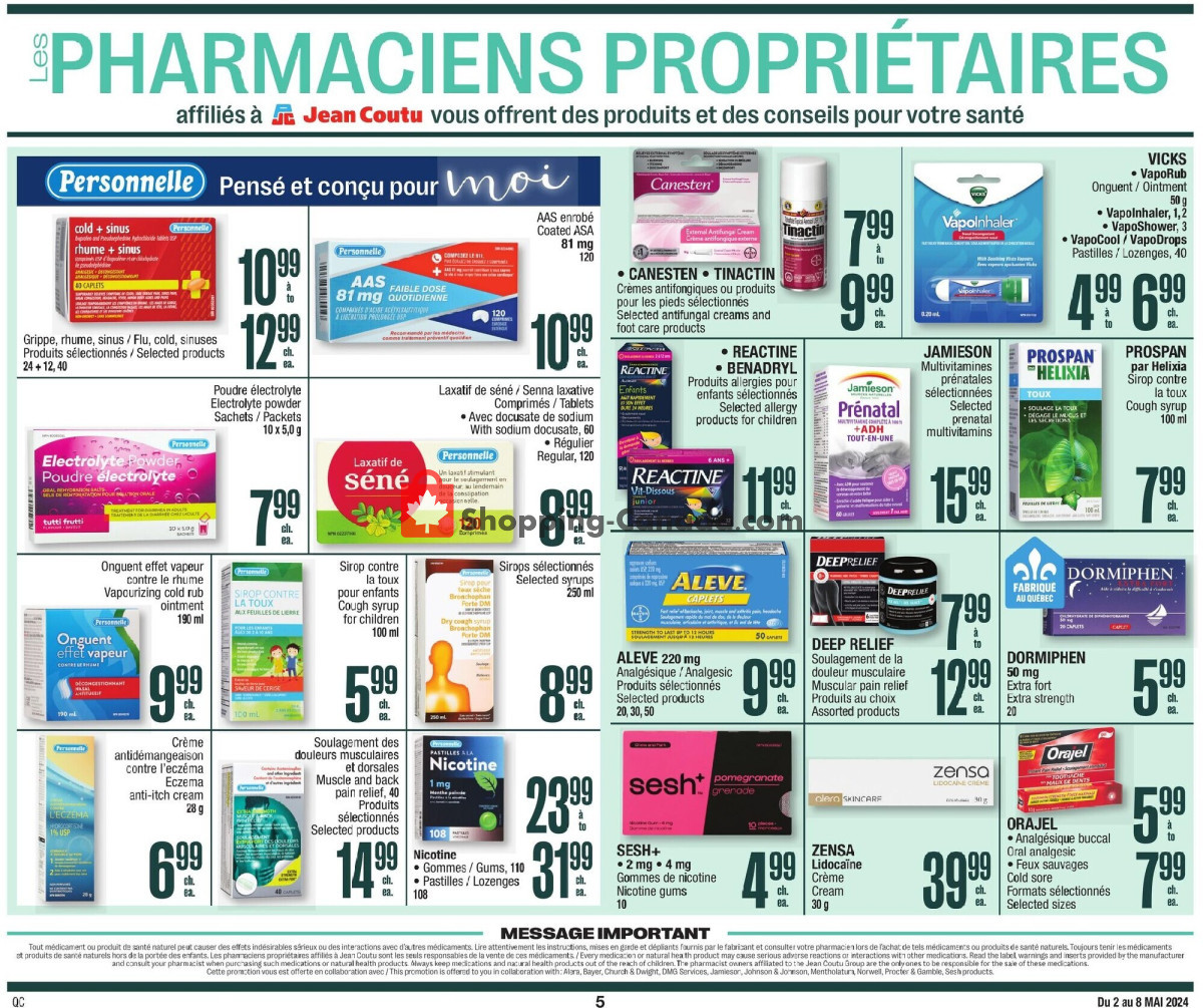 Jean Coutu Pharmacy flyer from Thursday May 2, 2024 to Wednesday May 8, 2024 - page 5