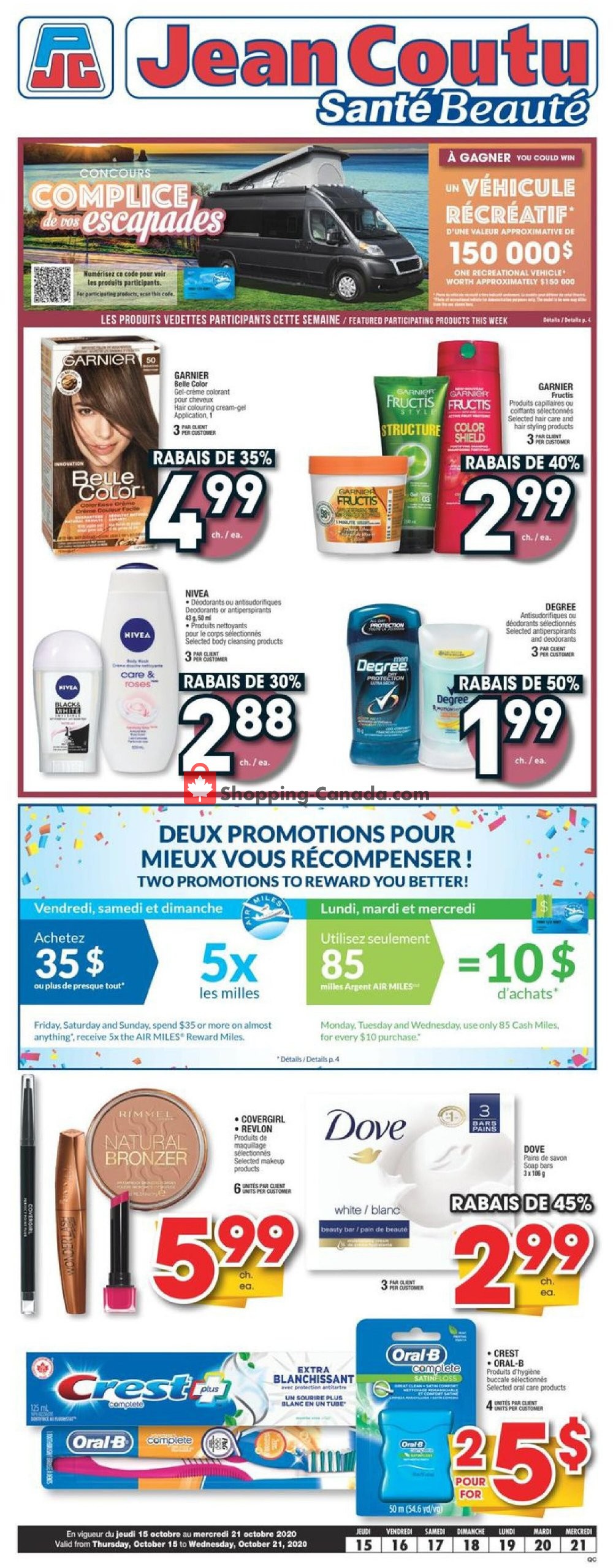 Jean Coutu Pharmacy flyer from Thursday October 15, 2020 to Wednesday October 21, 2020 - page 1