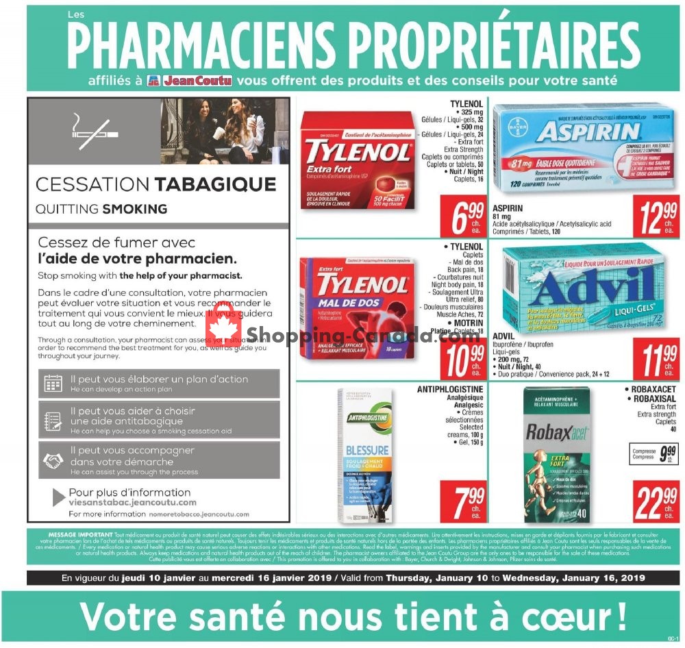 Jean Coutu Pharmacy flyer from Thursday January 10, 2019 to Wednesday January 16, 2019 - page 1