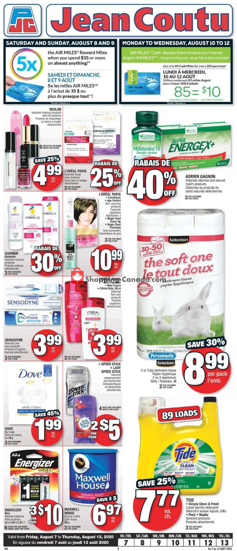 Jean Coutu Pharmacy flyer from Friday August 7, 2020 to Thursday August 13, 2020 - page 1