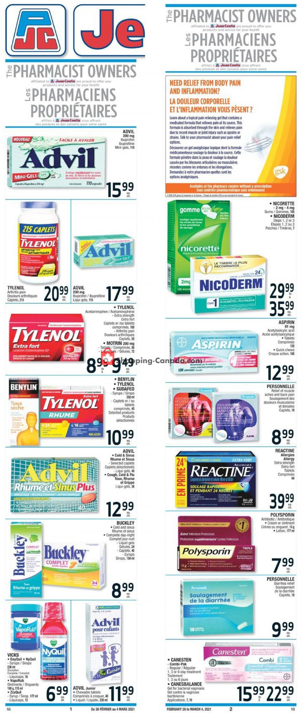 Jean Coutu Pharmacy flyer from Friday February 26, 2021 to Thursday March 4, 2021 - page 1