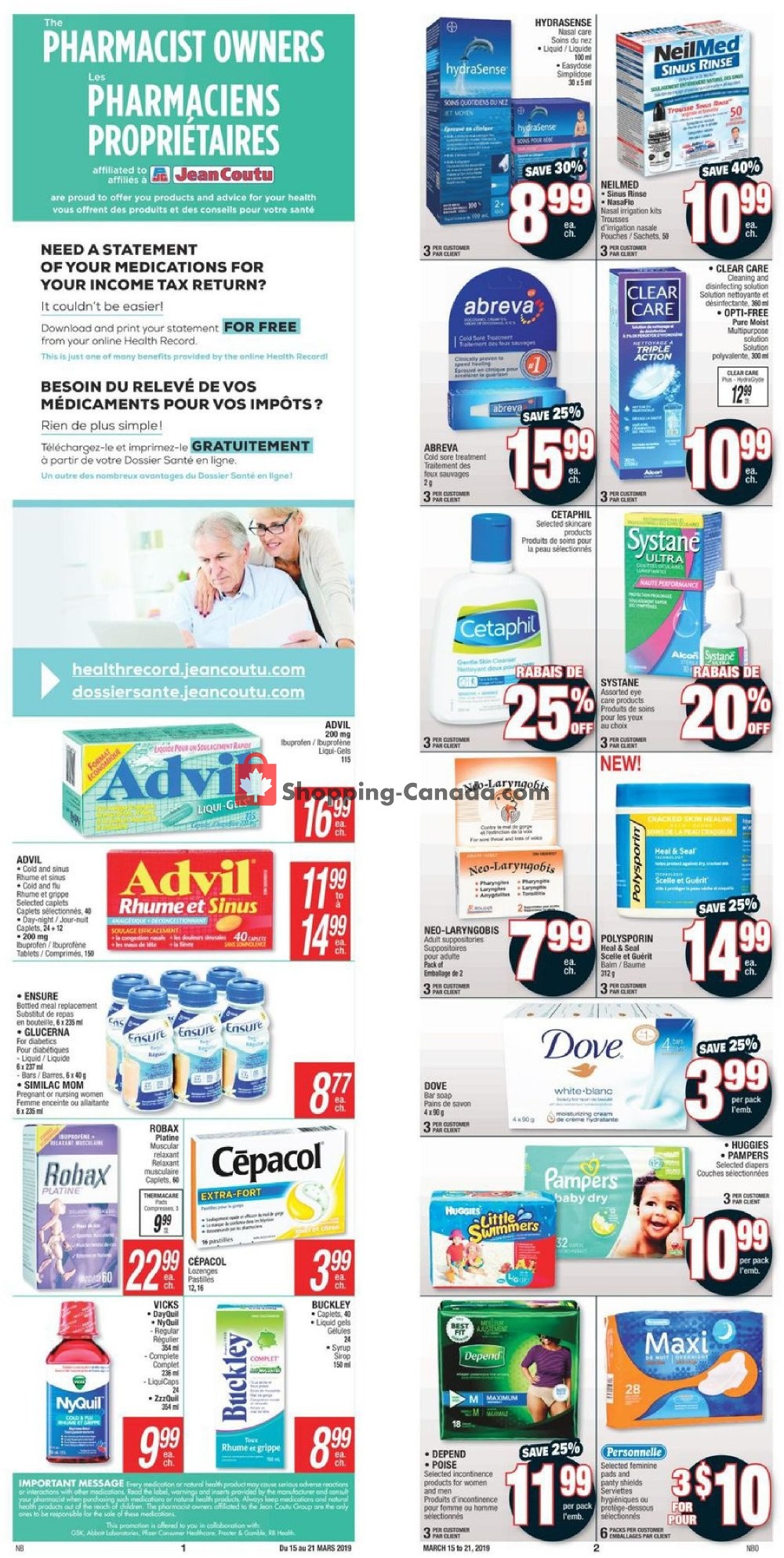 Jean Coutu Pharmacy flyer from Friday March 15, 2019 to Thursday March 21, 2019 - page 1