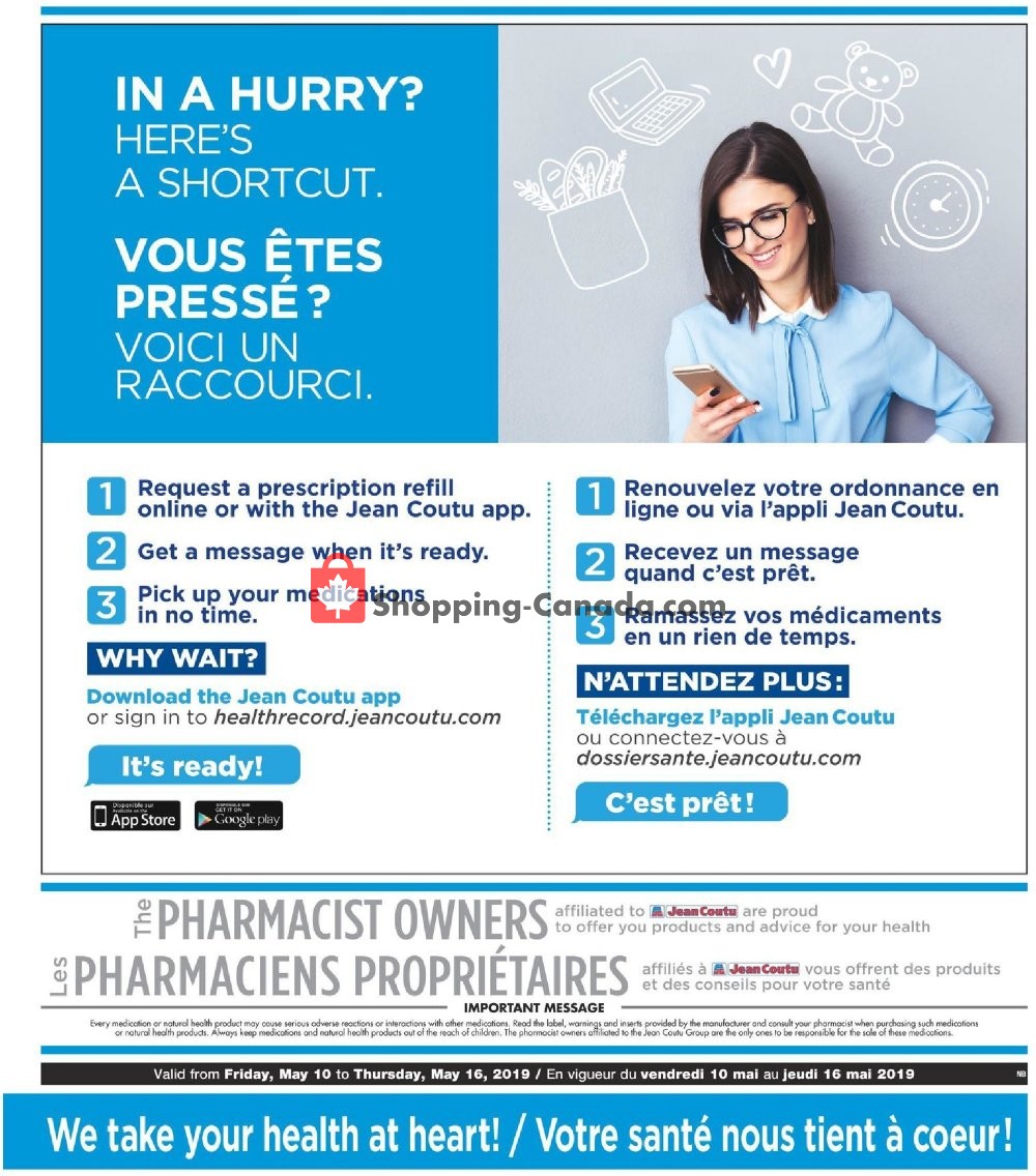 Jean Coutu Pharmacy flyer from Friday May 10, 2019 to Thursday May 16, 2019 - page 1