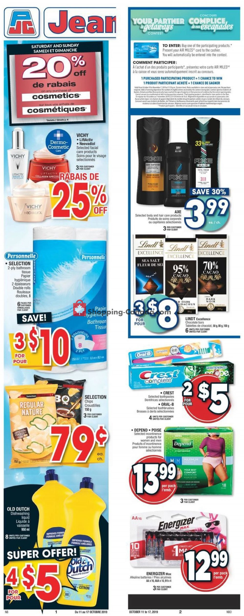 Jean Coutu Pharmacy flyer from Friday October 11, 2019 to Thursday October 17, 2019 - page 1
