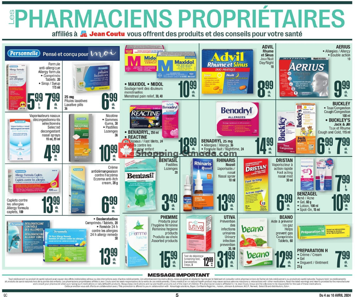 Jean Coutu Pharmacy flyer from Thursday April 4, 2024 to Wednesday April 10, 2024 - page 5