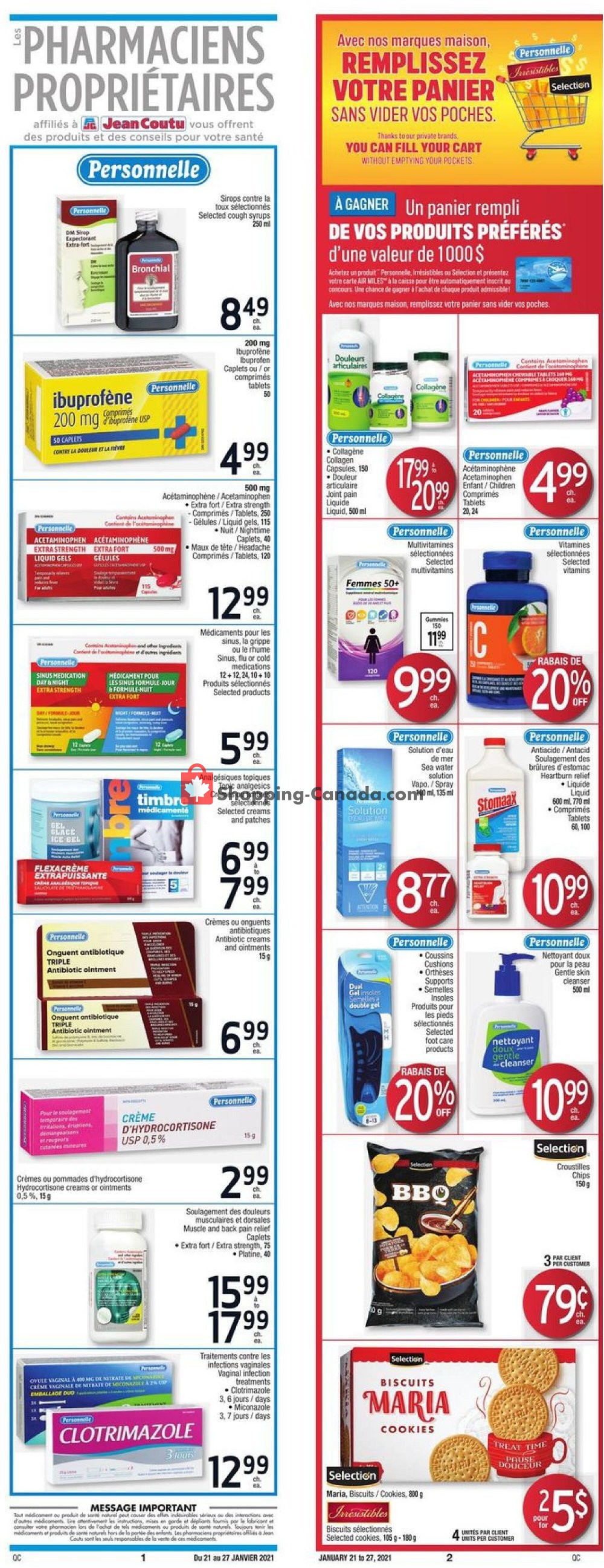 Jean Coutu Pharmacy flyer from Thursday January 21, 2021 to Wednesday January 27, 2021 - page 1