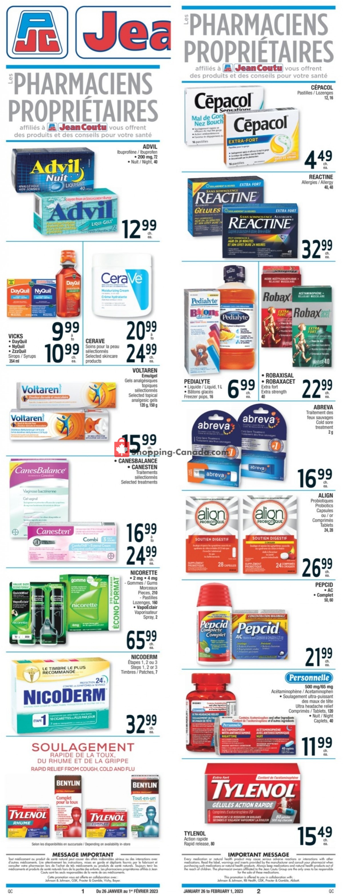 Jean Coutu Pharmacy flyer from Thursday January 26, 2023 to Wednesday February 1, 2023 - page 1