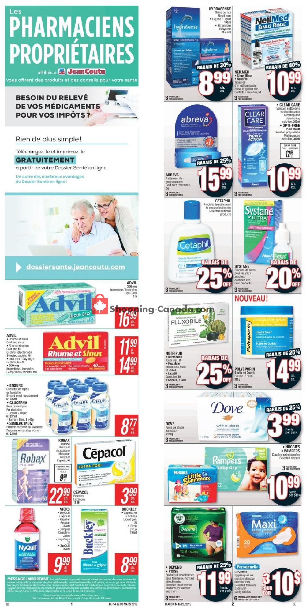 Jean Coutu Pharmacy flyer from Thursday March 14, 2019 to Wednesday March 20, 2019 - page 1