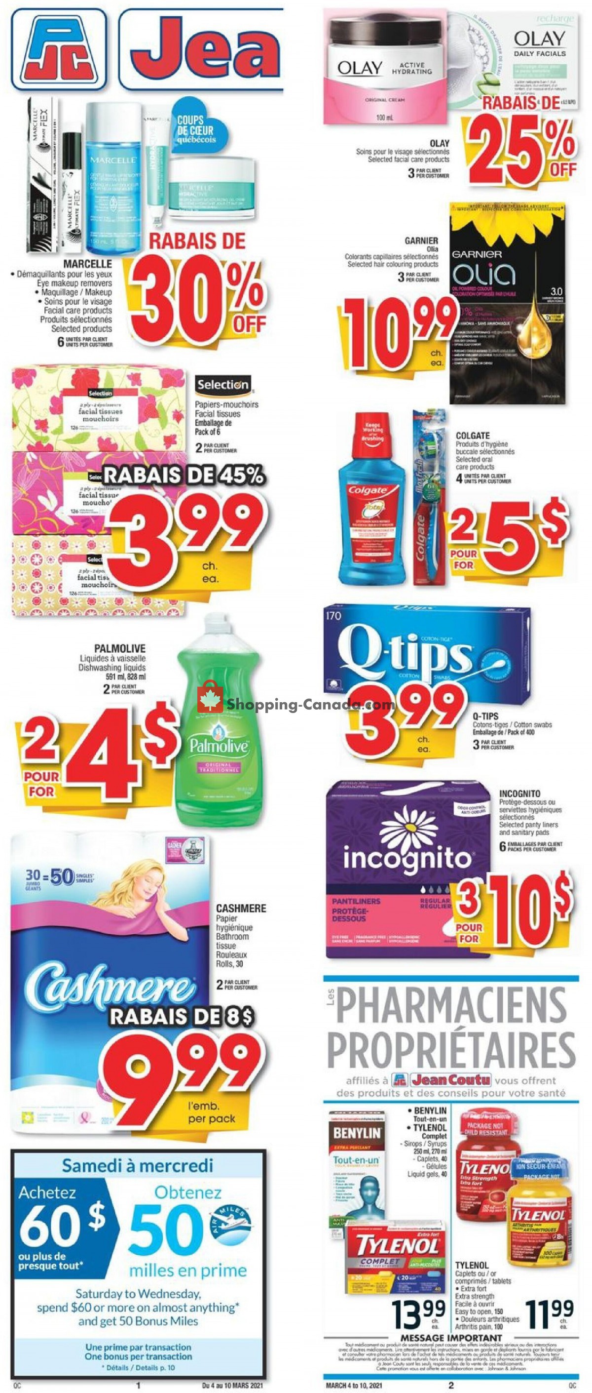 Jean Coutu Pharmacy flyer from Thursday March 4, 2021 to Wednesday March 10, 2021 - page 1