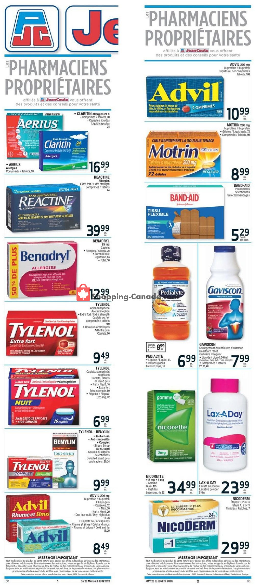 Jean Coutu Pharmacy flyer from Thursday May 28, 2020 to Wednesday June 3, 2020 - page 1