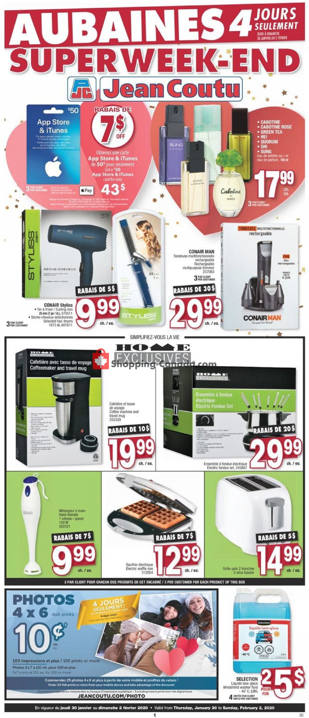 Jean Coutu Pharmacy flyer from Thursday January 30, 2020 to Sunday February 2, 2020 - page 1