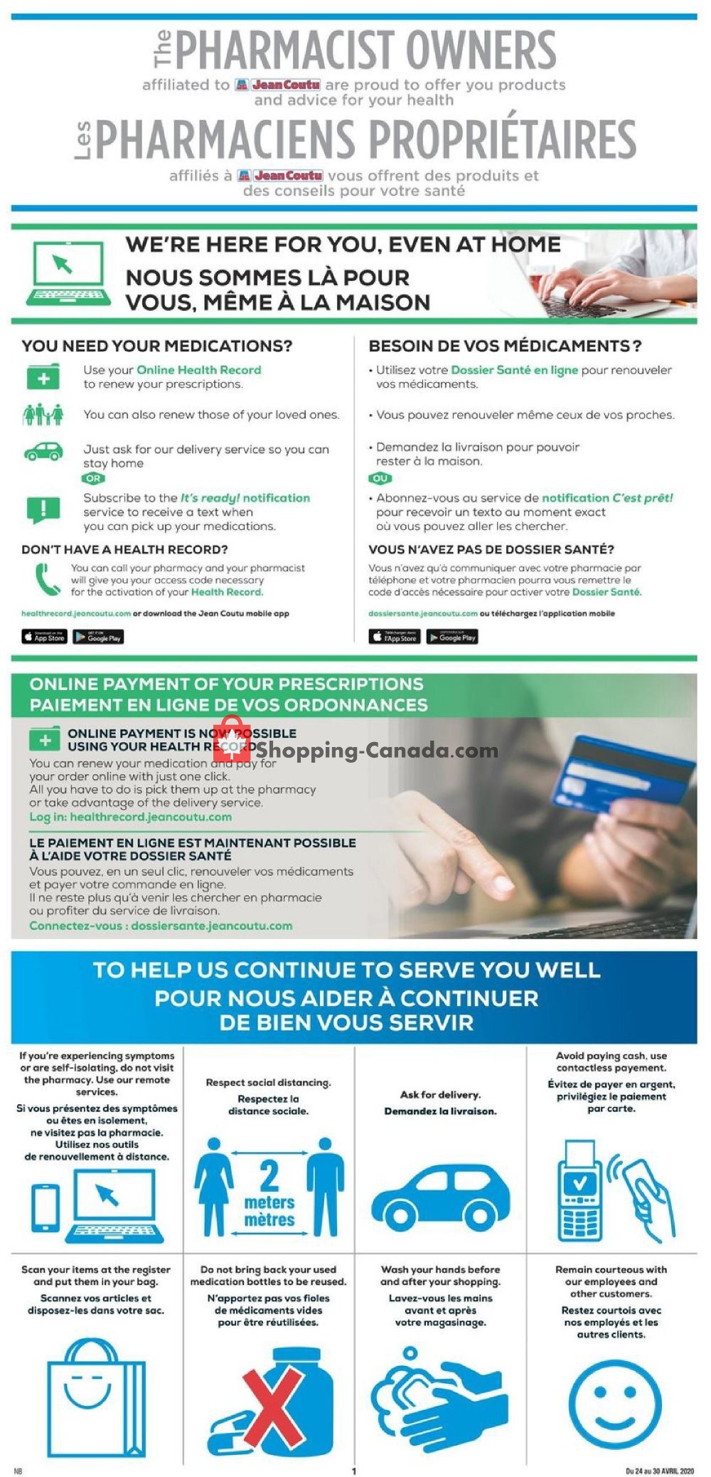 Jean Coutu Pharmacy flyer from Friday April 24, 2020 to Thursday April 30, 2020 - page 1
