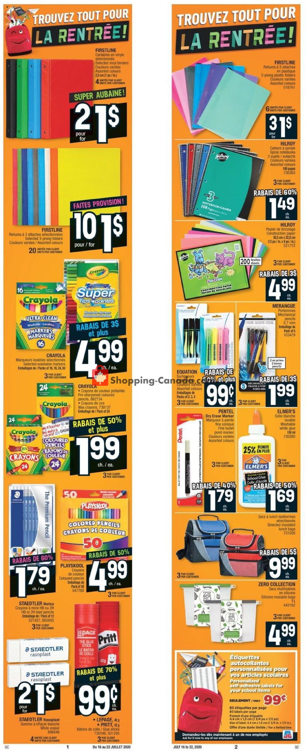 Jean Coutu Pharmacy flyer from Thursday July 16, 2020 to Wednesday July 22, 2020 - page 1