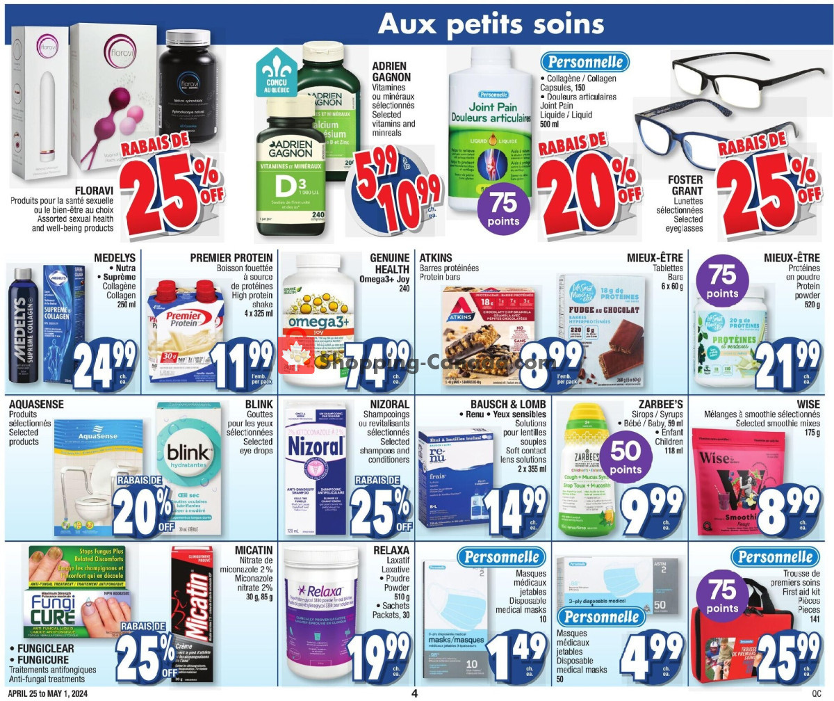 Jean Coutu Pharmacy flyer from Thursday April 25, 2024 to Wednesday May 1, 2024 - page 4
