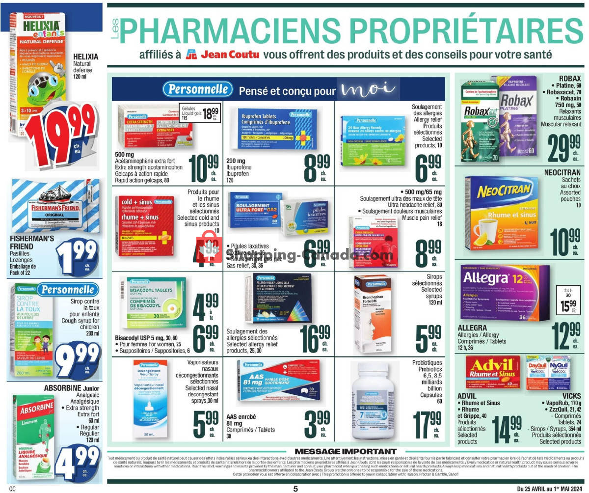 Jean Coutu Pharmacy flyer from Thursday April 25, 2024 to Wednesday May 1, 2024 - page 5