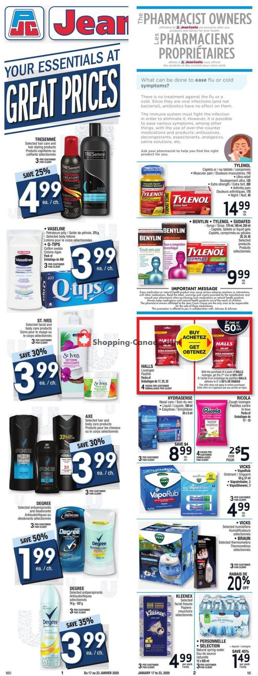 Jean Coutu Pharmacy flyer from Friday January 17, 2020 to Thursday January 23, 2020 - page 1