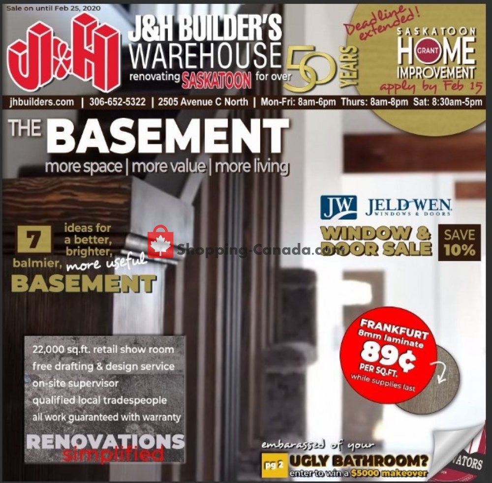 J&H Builder's Warehouse flyer from Wednesday February 5, 2020 to Tuesday February 25, 2020 - page 1