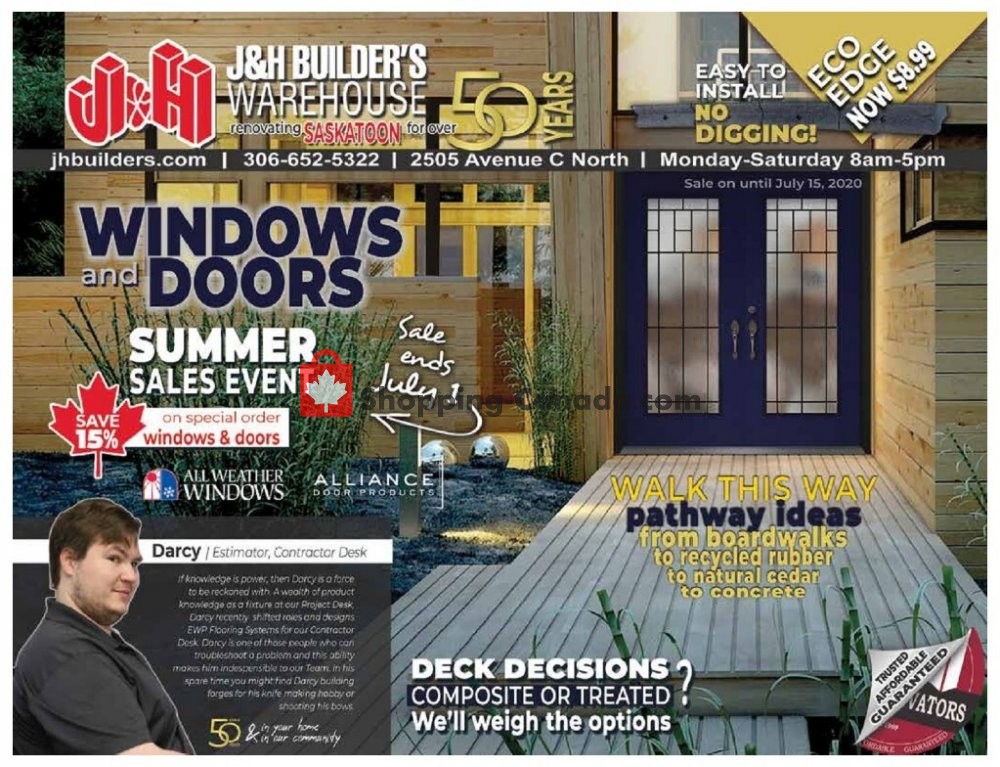 J&H Builder's Warehouse flyer from Thursday June 25, 2020 to Wednesday July 15, 2020 - page 1