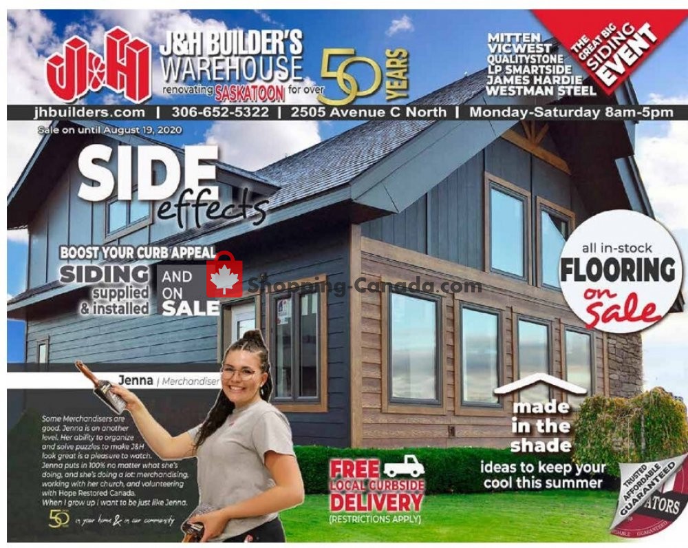J&H Builder's Warehouse flyer from Friday July 31, 2020 to Wednesday August 19, 2020 - page 1