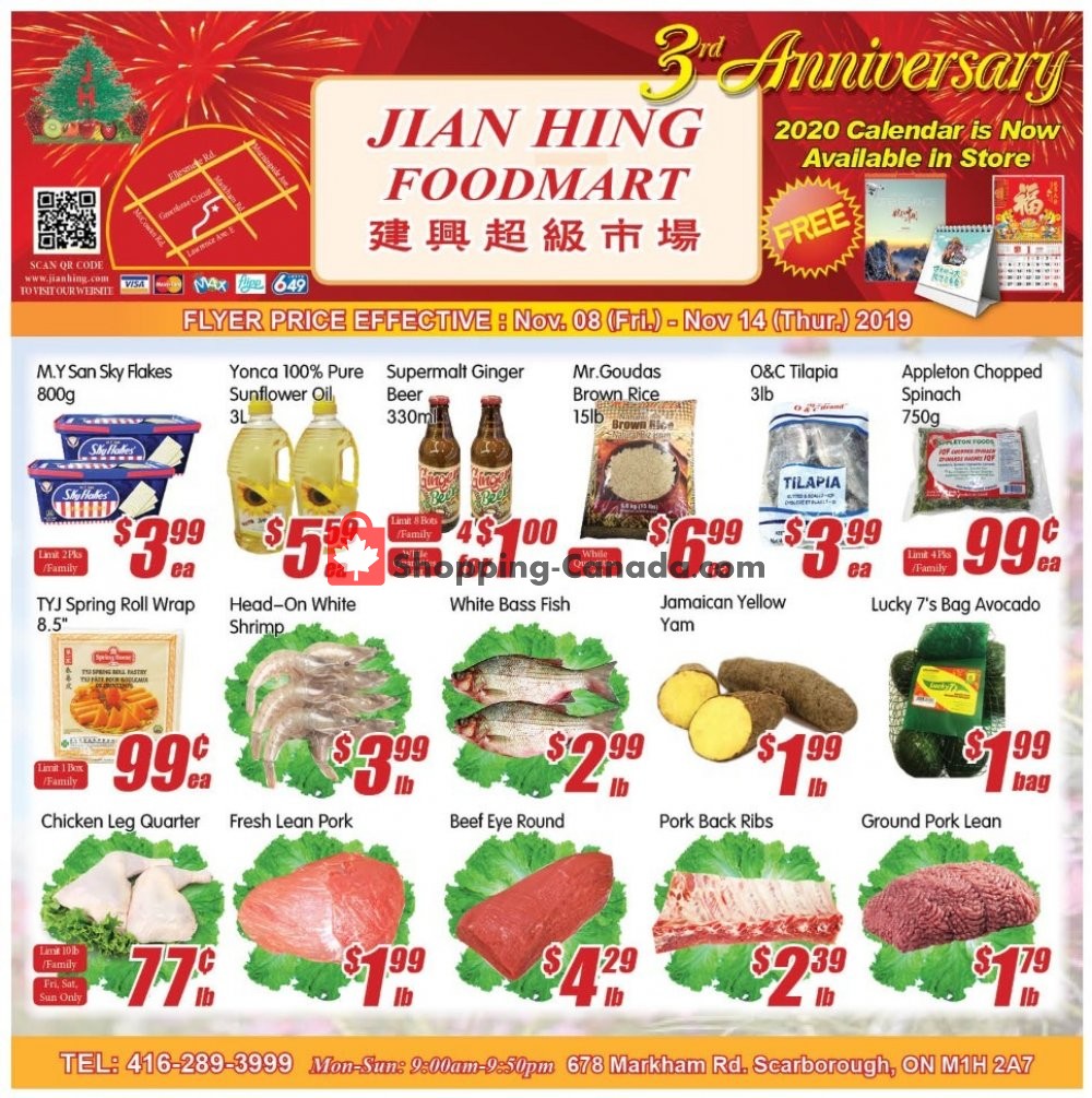 Jian Hing Supermarket flyer from Friday November 8, 2019 to Thursday November 14, 2019 - page 1
