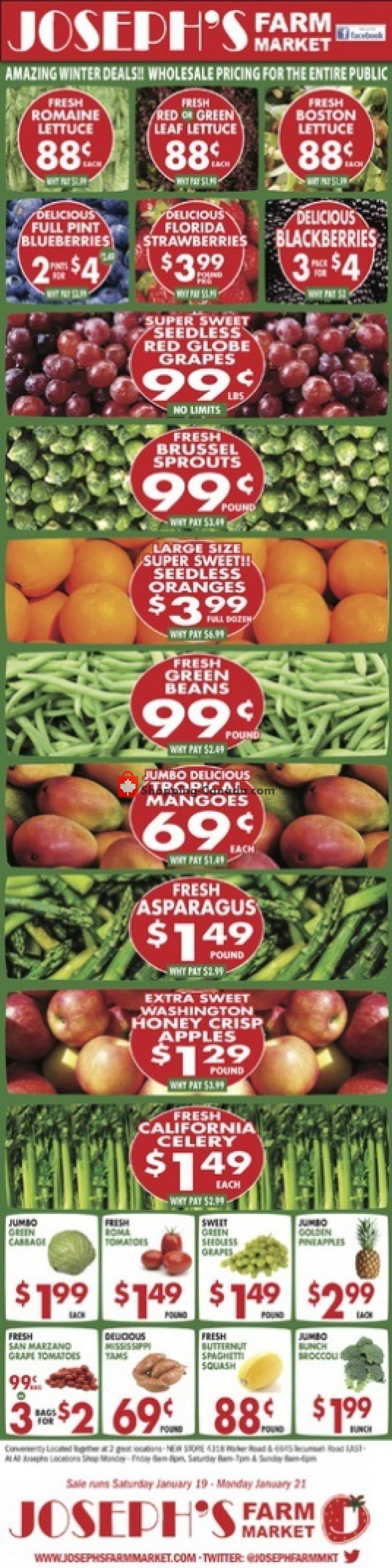 Joseph's Farm Market flyer from Saturday January 19, 2019 to Monday January 21, 2019 - page 1