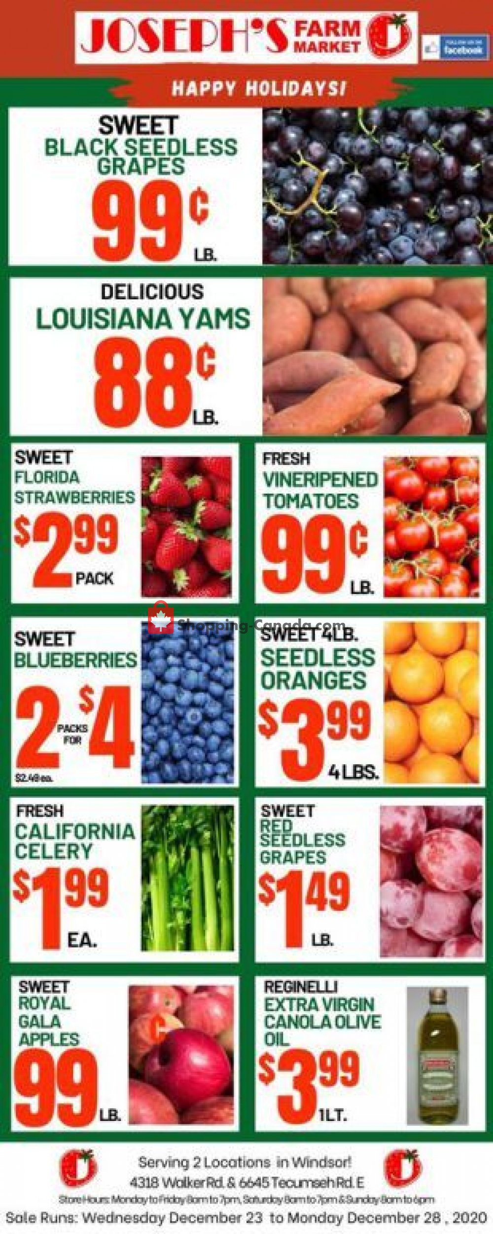 Joseph's Farm Market flyer from Wednesday December 23, 2020 to Monday December 28, 2020 - page 1