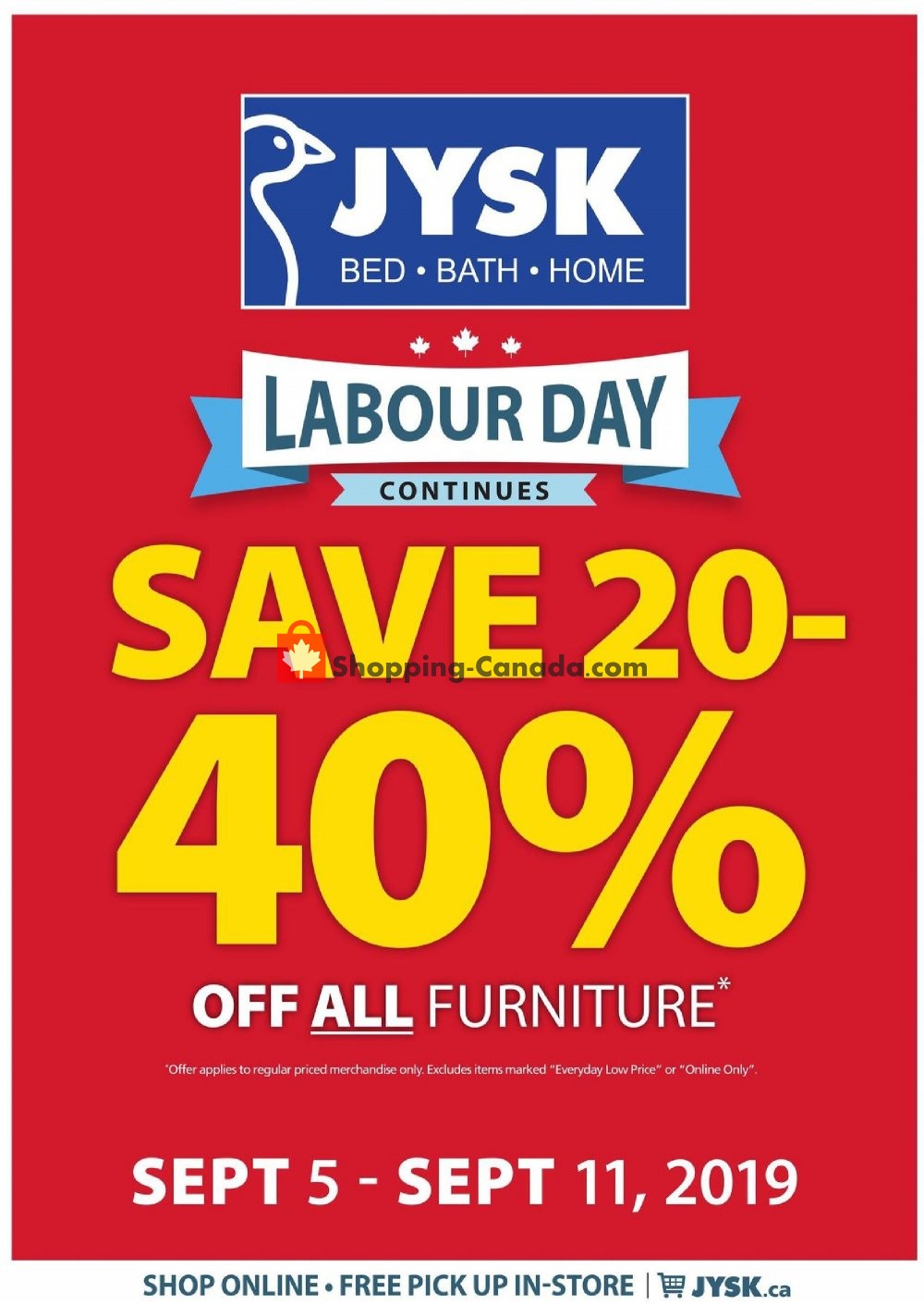 JYSK flyer from Thursday September 5, 2019 to Wednesday September 11, 2019 - page 1