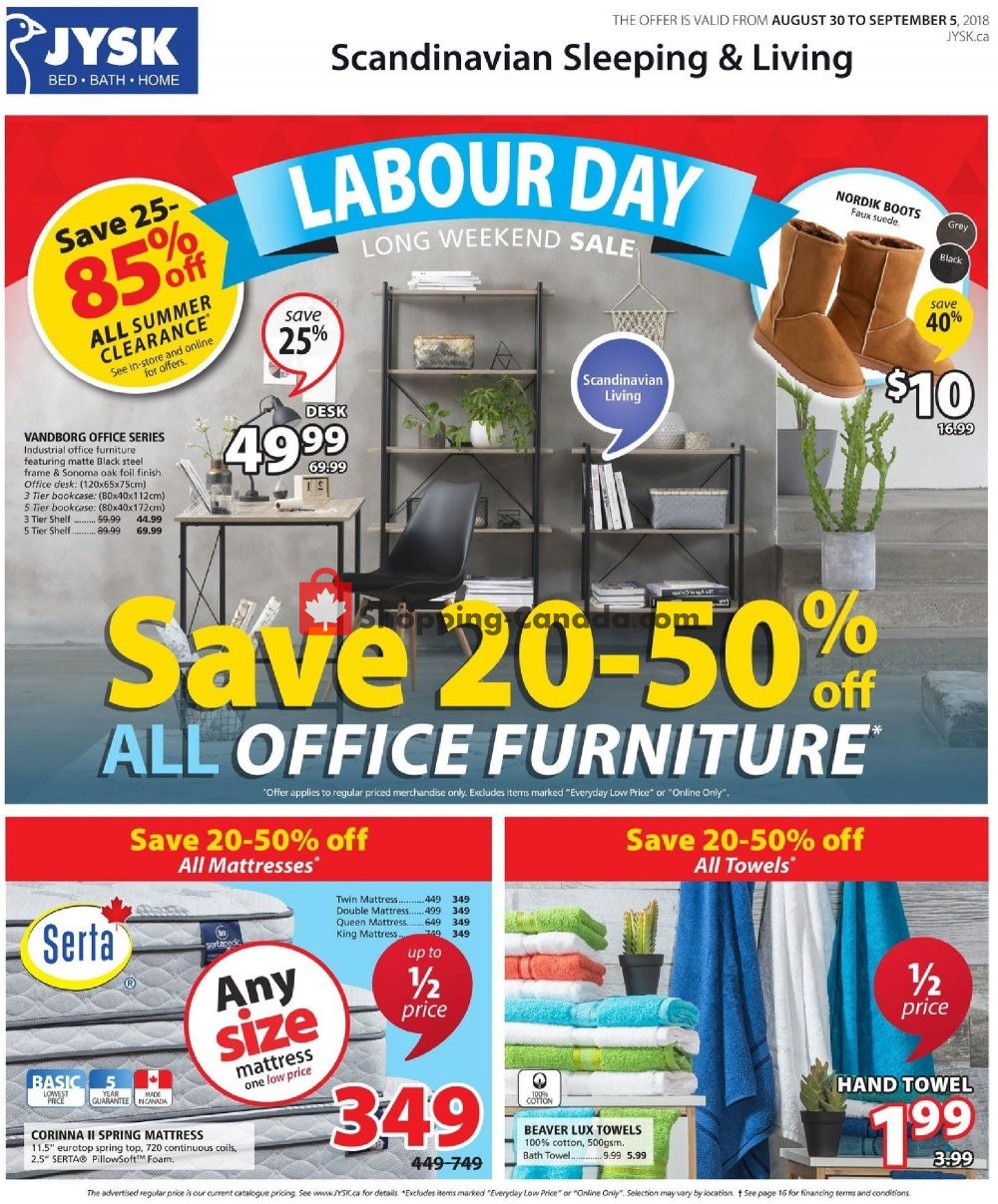 JYSK Canada, flyer (ON) August 30 September 5, 2018 Shopping Canada