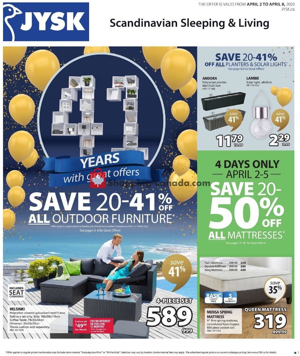 JYSK Canada, flyer (Scandinavian Sleeping and Living) April 2 April 8, 2020 Shopping Canada
