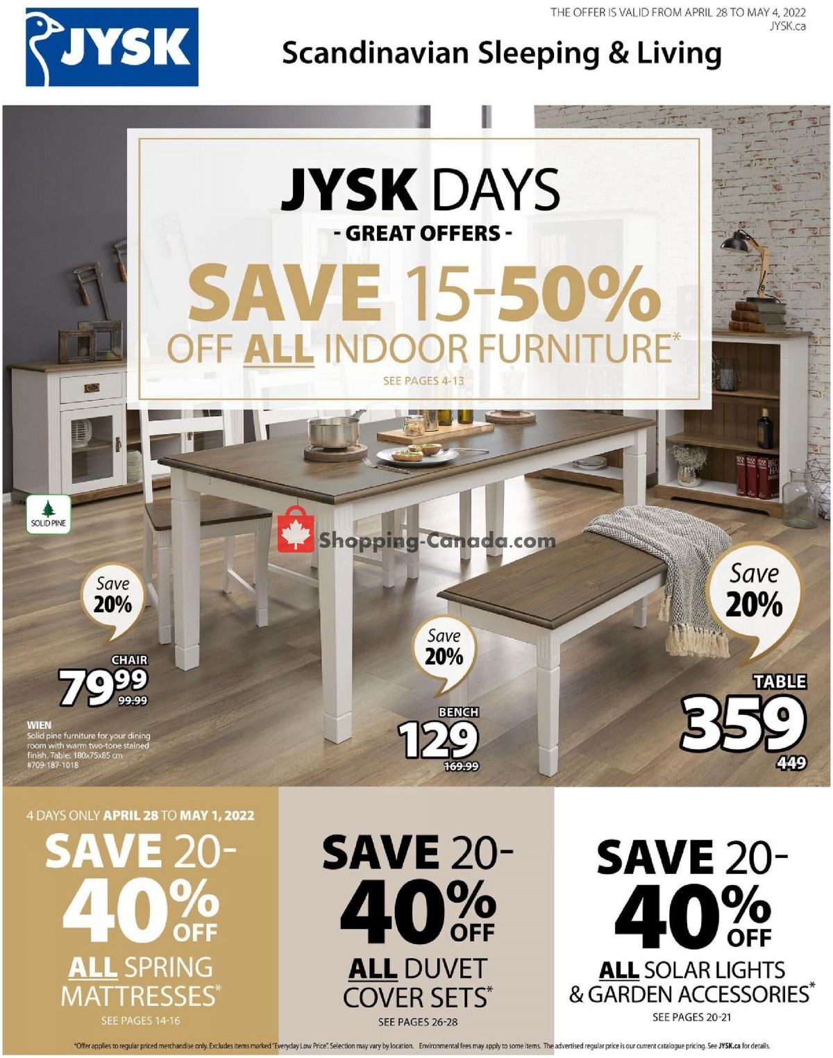 JYSK Canada, flyer (Scandinavian Sleeping And living) April 28 May 4, 2022 Shopping Canada