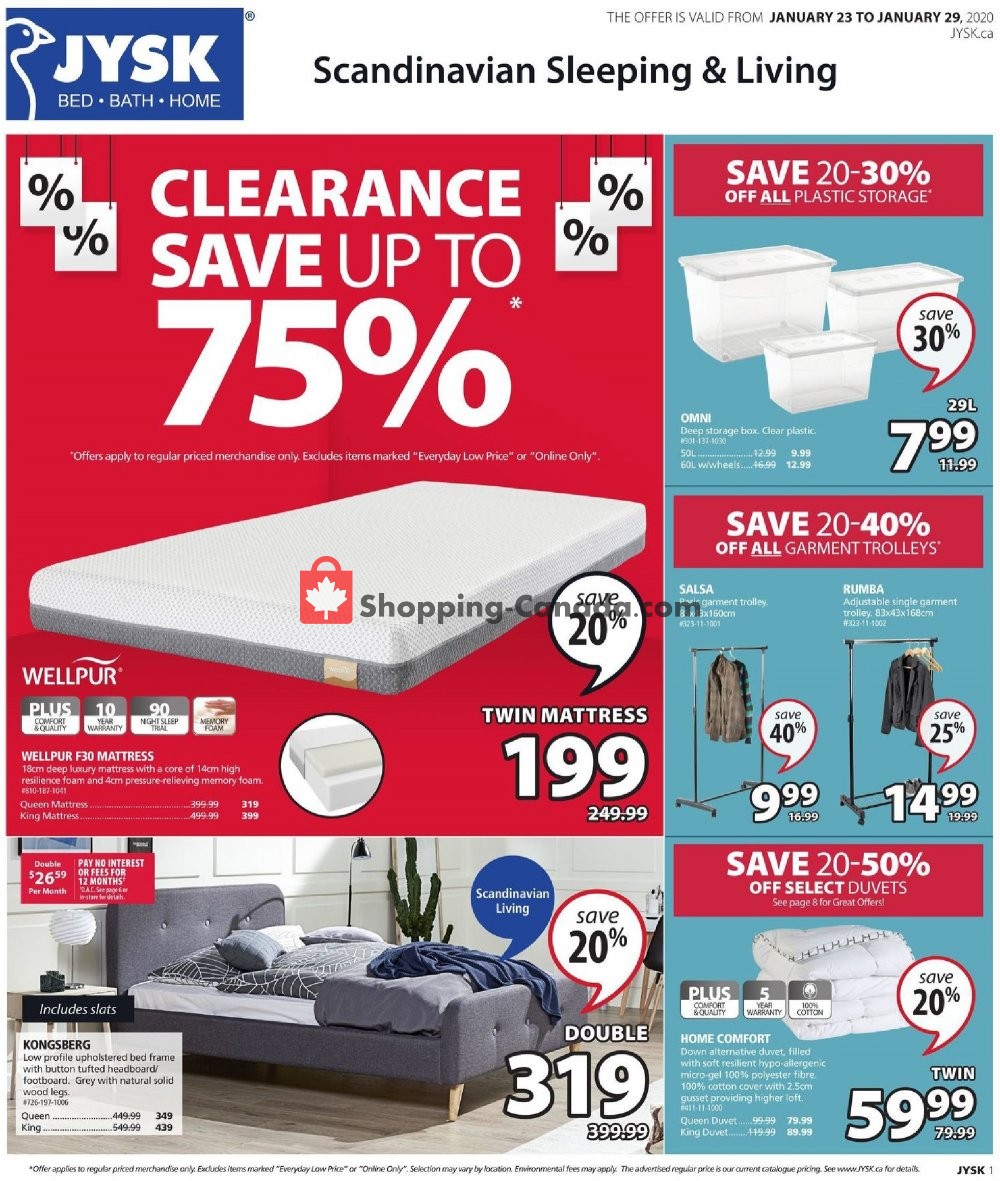 JYSK Canada, flyer (Scandinavian Sleeping and Living West) January