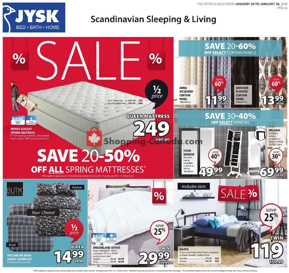 JYSK Canada, flyer (Scandinavian Sleeping and Living West) January