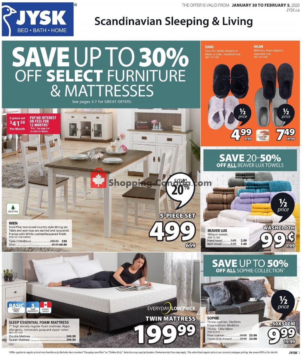 JYSK Canada, flyer (Scandinavian Sleeping and Living West) January