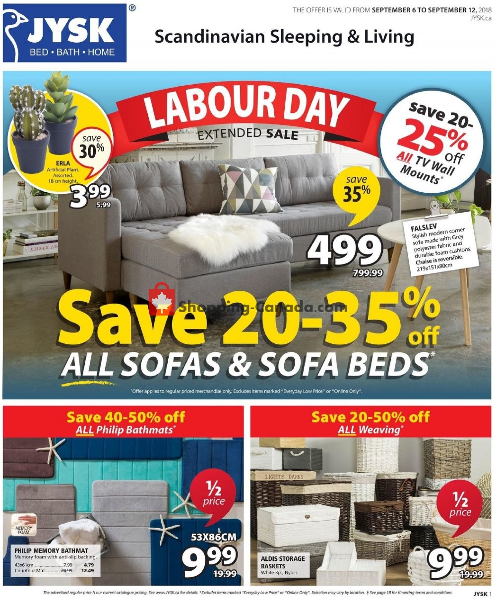 JYSK Canada, flyer (SK) September 6 September 12, 2018 Shopping Canada