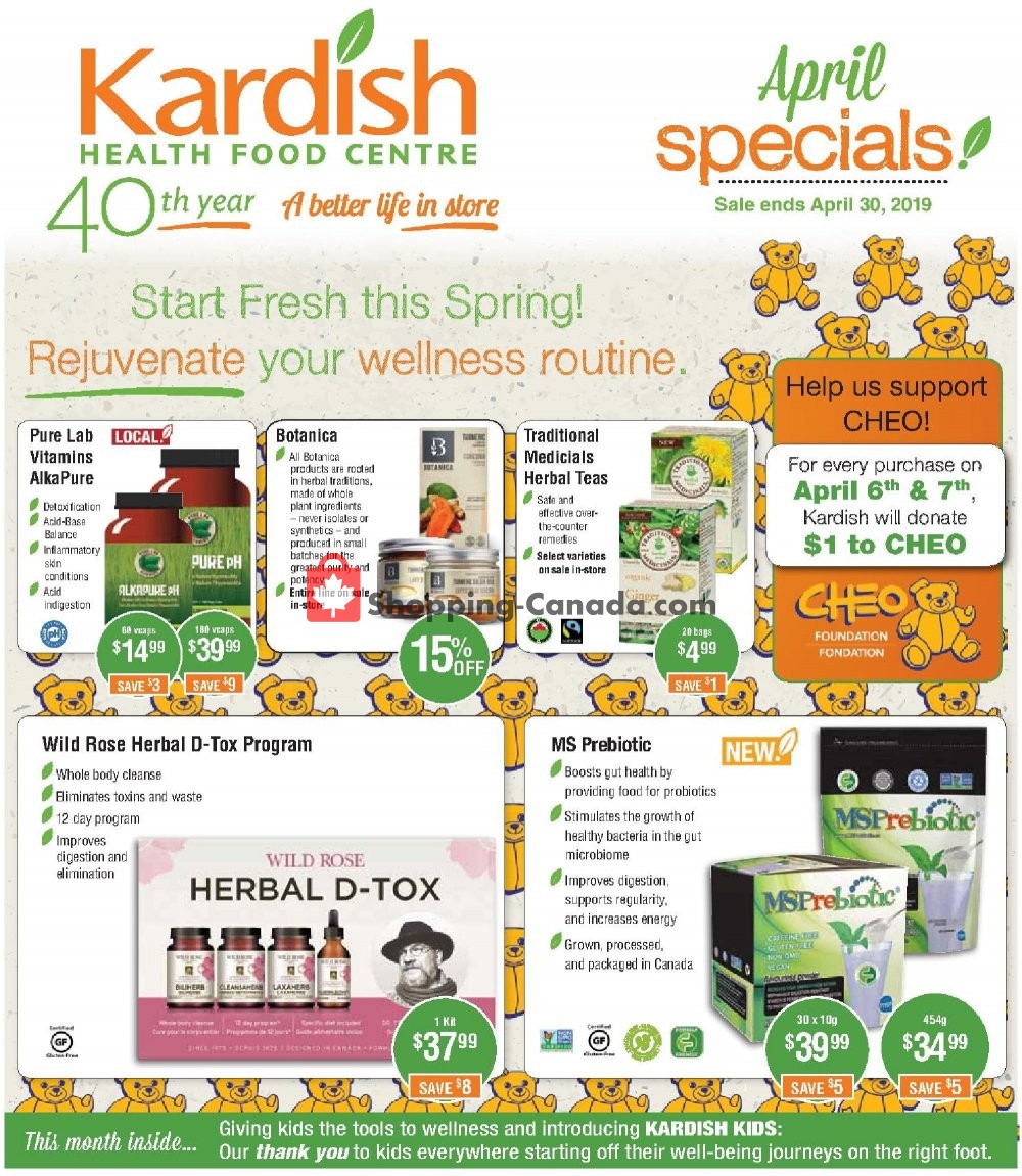 Kardish Health Food Centre flyer from Monday April 1, 2019 to Tuesday April 30, 2019 - page 1
