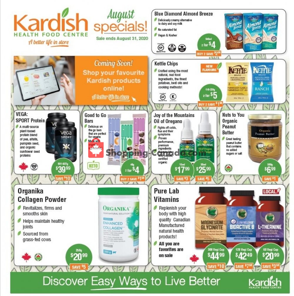 Kardish Health Food Centre flyer from Saturday August 1, 2020 to Monday August 31, 2020 - page 1