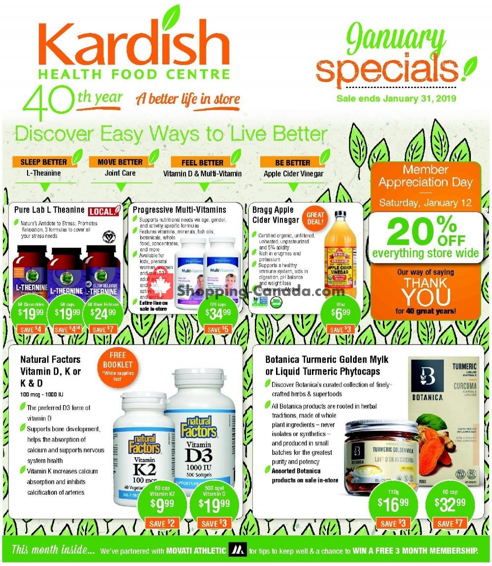 Kardish Health Food Centre flyer from Tuesday January 1, 2019 to Thursday January 31, 2019 - page 1