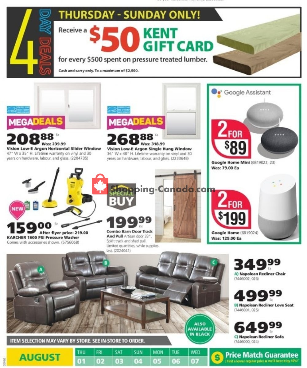 Kent Building Supplies Canada, flyer - (Special Offer): August 1