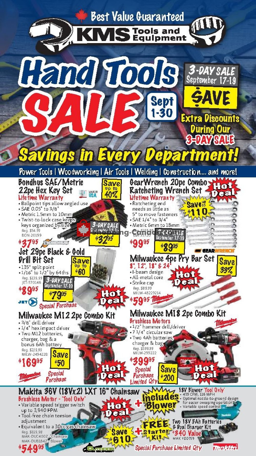 KMS Tools & Equipment Canada, flyer (Hand Tools Sale) September 1