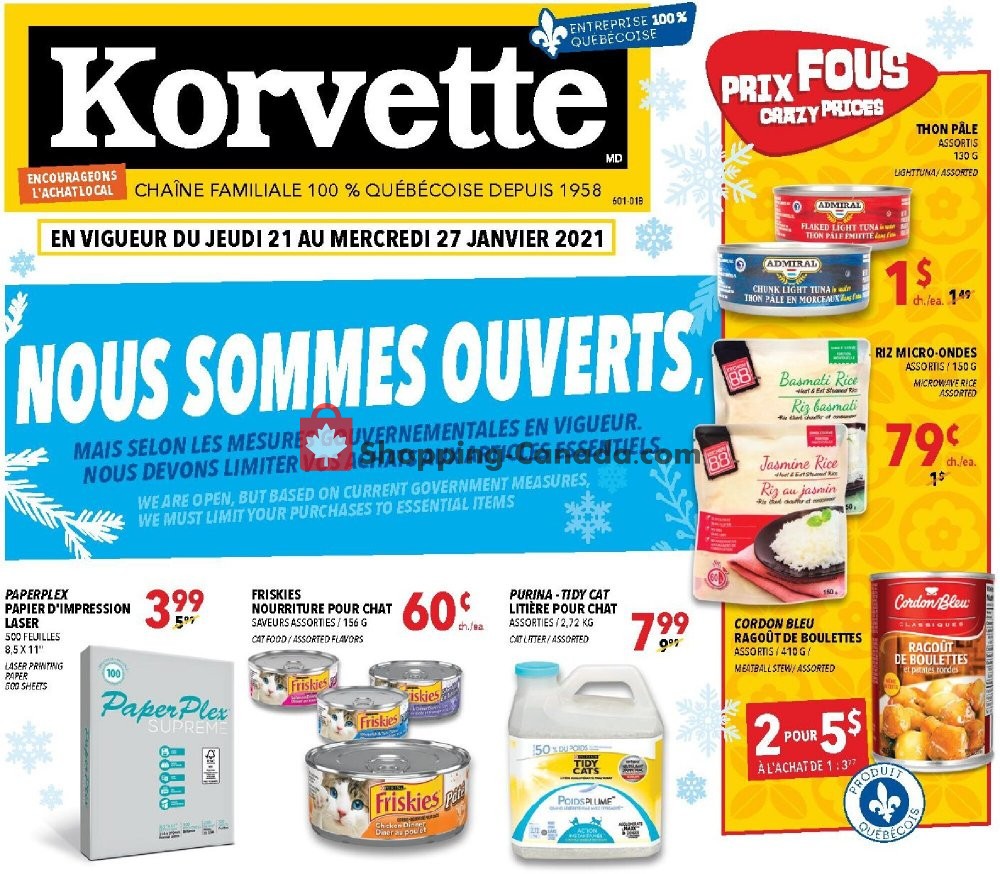 Korvette Canada, flyer (Nous Sommes Ouverts) January 21 January 27