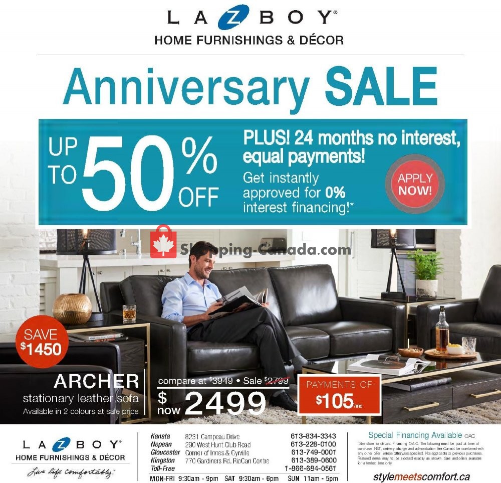 LaZBoy Canada, flyer (Anniversary Sale) July 30 August 5, 2019
