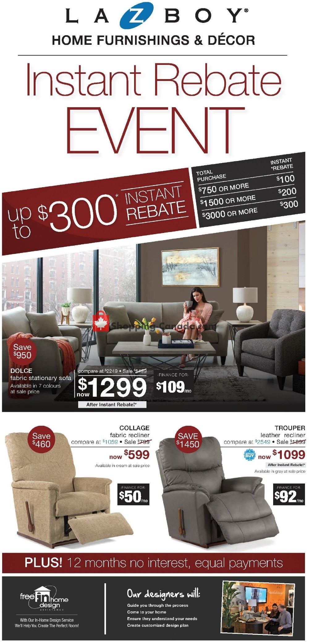 LaZBoy Canada, flyer (Instant Rebate Event) February 1 February